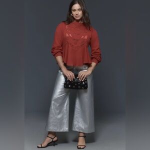 NEW! ANTHROPOLOGIE Cutwork Swing Top in Wine